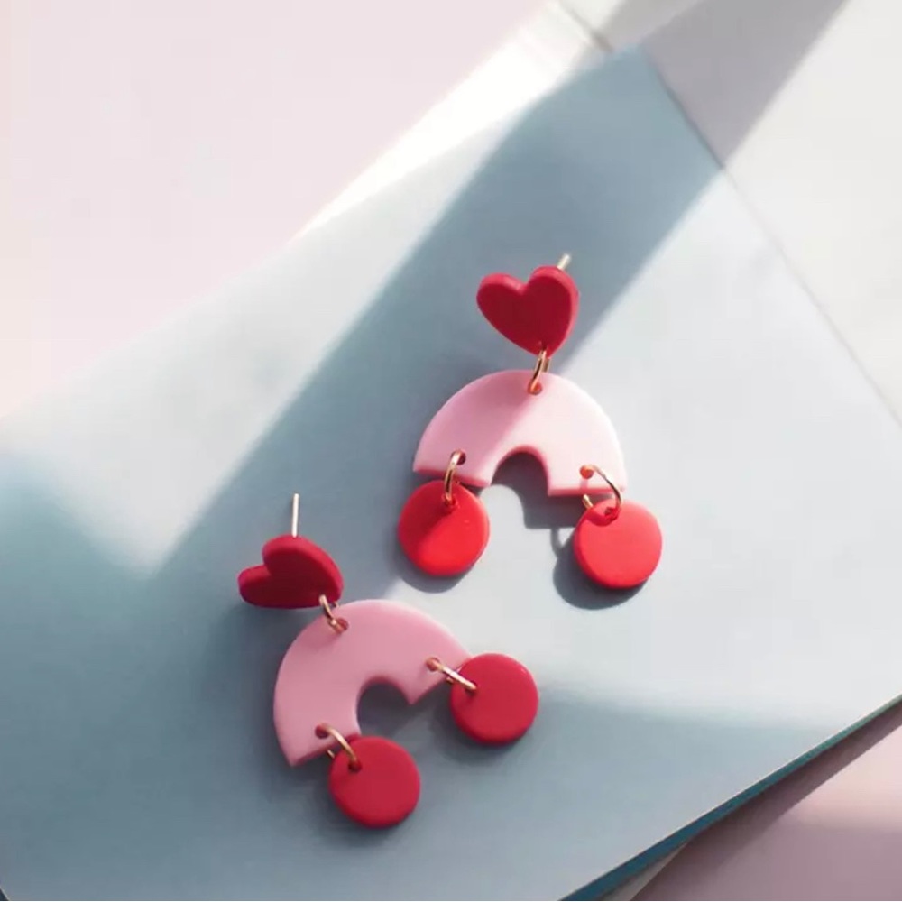 Beautiful Red heart clay drop dangle earring
